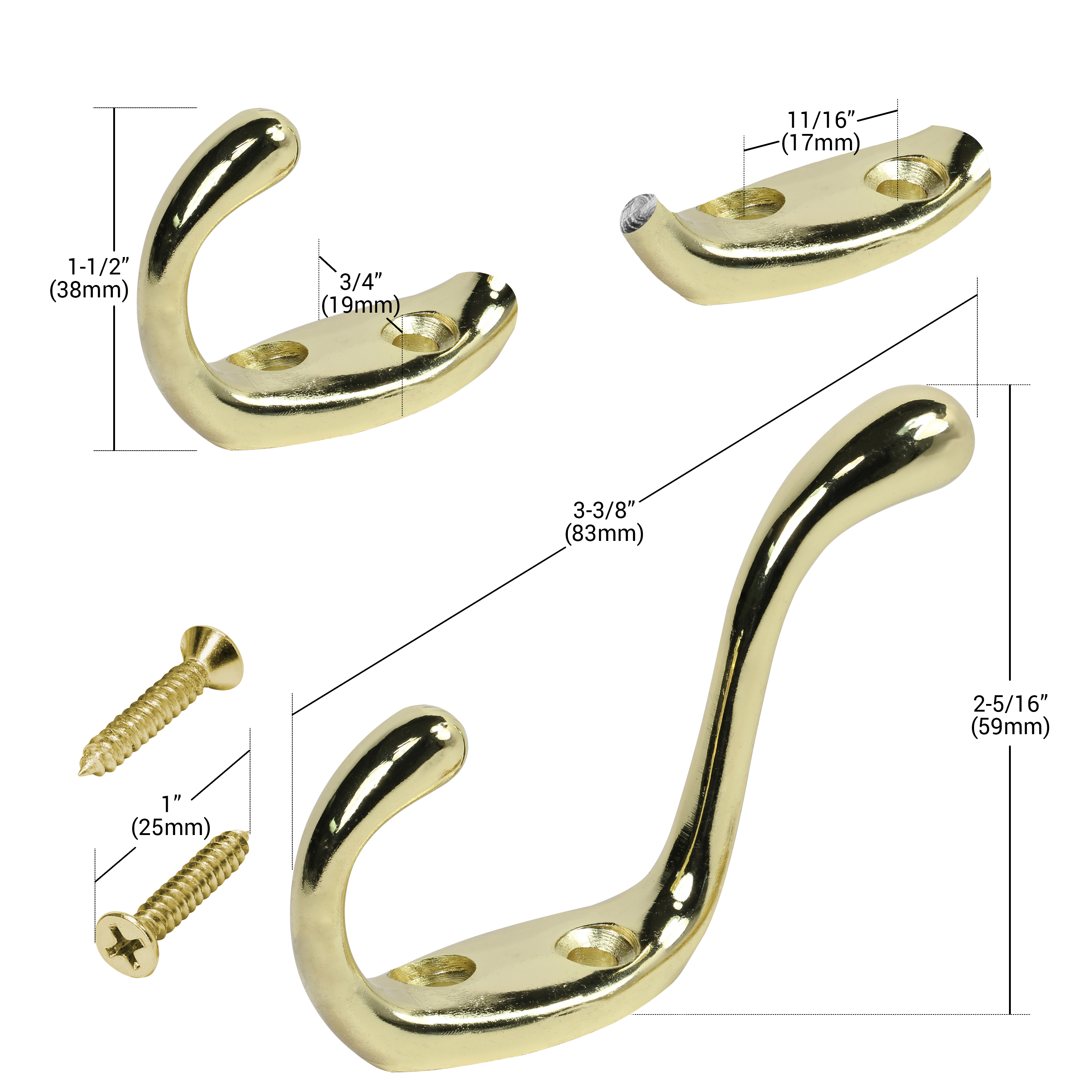 Rok Hardware Heavy Duty Coat Hook, 31/2", Bright Brass eBay